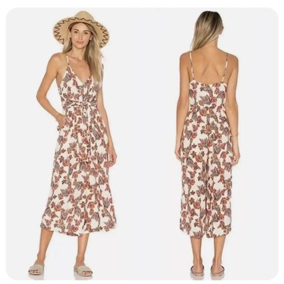 Free People Hot Tropics Jumpsuit Size 8 Wide Leg Crop Tie Front Pockets - Picture 1 of 8